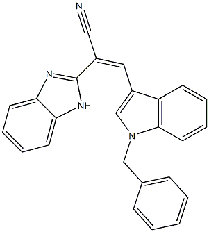 2-(1H-benzimidazol-2-yl)-3-(1-benzyl-1H-indol-3-yl)acrylonitrile Struktur