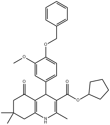 cyclopentyl 4-[4-(benzyloxy)-3-methoxyphenyl]-2,7,7-trimethyl-5-oxo-1,4,5,6,7,8-hexahydroquinoline-3-carboxylate Struktur