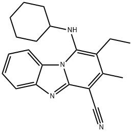 1-(cyclohexylamino)-2-ethyl-3-methylpyrido[1,2-a]benzimidazole-4-carbonitrile Struktur