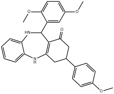 11-(2,5-dimethoxyphenyl)-3-(4-methoxyphenyl)-2,3,4,5,10,11-hexahydro-1H-dibenzo[b,e][1,4]diazepin-1-one Struktur