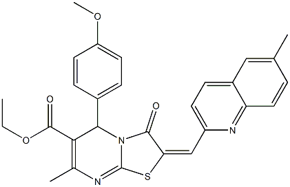 ethyl 5-(4-methoxyphenyl)-7-methyl-2-[(6-methyl-2-quinolinyl)methylene]-3-oxo-2,3-dihydro-5H-[1,3]thiazolo[3,2-a]pyrimidine-6-carboxylate Struktur