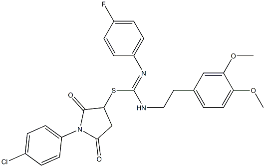 1-(4-chlorophenyl)-2,5-dioxo-3-pyrrolidinyl N-[2-(3,4-dimethoxyphenyl)ethyl]-N'-(4-fluorophenyl)imidothiocarbamate Struktur