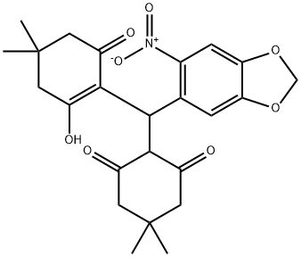 2-[(2-hydroxy-4,4-dimethyl-6-oxo-1-cyclohexen-1-yl)(6-nitro-1,3-benzodioxol-5-yl)methyl]-5,5-dimethyl-1,3-cyclohexanedione Struktur