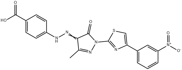 4-(2-{3-methyl-1-[4-(3-nitrophenyl)-1,3-thiazol-2-yl]-5-oxo-1,5-dihydro-4H-pyrazol-4-ylidene}hydrazino)benzoic acid Struktur