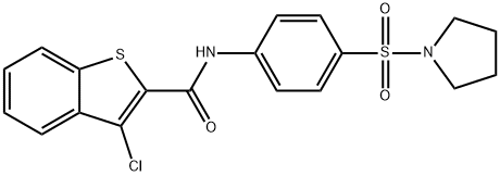 3-chloro-N-[4-(1-pyrrolidinylsulfonyl)phenyl]-1-benzothiophene-2-carboxamide Struktur