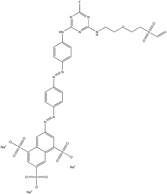 2-{4-[4-[4-fluoro-6-(2-(2-vinylsulfonylethoxy)ethylamino)-1,3,5-triazin-2-ylamino]phenylazo]phenylazo}naphthalene-4,6,8-trisulfonate, trisodium salt Struktur