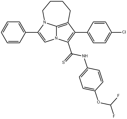 1-(4-chlorophenyl)-N-[4-(difluoromethoxy)phenyl]-4-phenyl-5,6,7,8-tetrahydro-2a,4a-diazacyclopenta[cd]azulene-2-carbothioamide Struktur