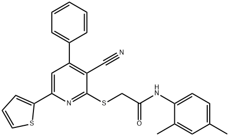 2-{[3-cyano-4-phenyl-6-(2-thienyl)-2-pyridinyl]sulfanyl}-N-(2,4-dimethylphenyl)acetamide Struktur