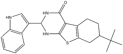 7-tert-butyl-2-(1H-indol-3-yl)-2,3,5,6,7,8-hexahydro[1]benzothieno[2,3-d]pyrimidin-4(1H)-one Struktur