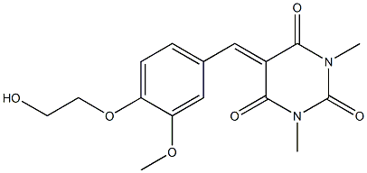 5-[4-(2-hydroxyethoxy)-3-methoxybenzylidene]-1,3-dimethyl-2,4,6(1H,3H,5H)-pyrimidinetrione Struktur