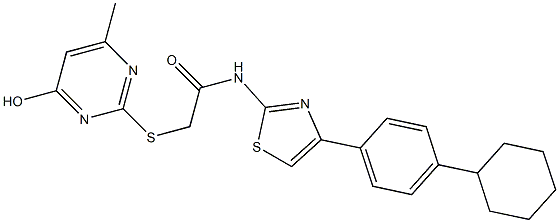 N-[4-(4-cyclohexylphenyl)-1,3-thiazol-2-yl]-2-[(4-hydroxy-6-methyl-2-pyrimidinyl)sulfanyl]acetamide Struktur