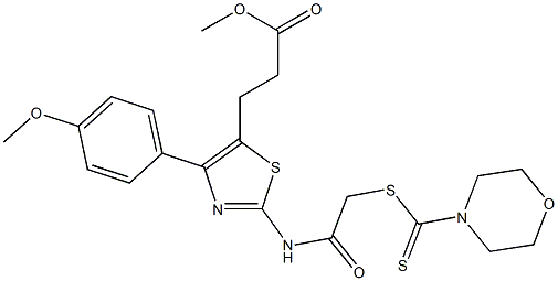 methyl 3-[4-(4-methoxyphenyl)-2-({[(4-morpholinylcarbothioyl)sulfanyl]acetyl}amino)-1,3-thiazol-5-yl]propanoate Struktur