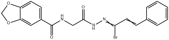 N-{[(1,3-benzodioxol-5-ylcarbonyl)amino]acetyl}-3-phenyl-2-propenehydrazonoyl bromide Struktur