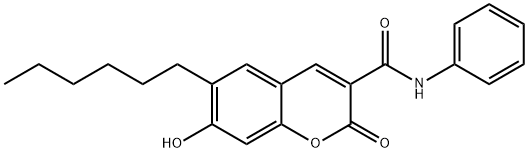 6-hexyl-7-hydroxy-2-oxo-N-phenyl-2H-chromene-3-carboxamide Struktur