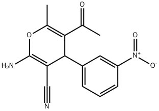 5-acetyl-2-amino-6-methyl-4-(3-nitrophenyl)-4H-pyran-3-carbonitrile Struktur