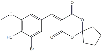 8-{[3-bromo-4-hydroxy-5-(methyloxy)phenyl]methylidene}-6,10-dioxaspiro[4.5]decane-7,9-dione Struktur