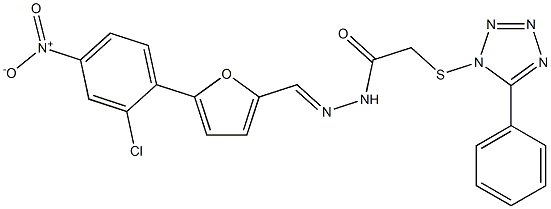 N'-[(5-{2-chloro-4-nitrophenyl}-2-furyl)methylene]-2-[(5-phenyl-1H-tetraazol-1-yl)sulfanyl]acetohydrazide Struktur