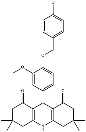 9-{4-[(4-chlorobenzyl)oxy]-3-methoxyphenyl}-3,3,6,6-tetramethyl-3,4,6,7,9,10-hexahydro-1,8(2H,5H)-acridinedione Struktur