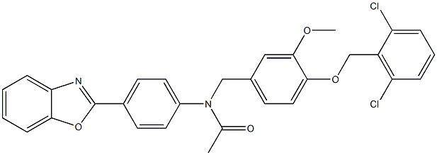 N-[4-(1,3-benzoxazol-2-yl)phenyl]-N-{4-[(2,6-dichlorobenzyl)oxy]-3-methoxybenzyl}acetamide Struktur