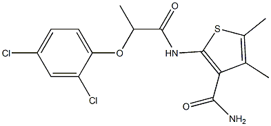 2-{[2-(2,4-dichlorophenoxy)propanoyl]amino}-4,5-dimethyl-3-thiophenecarboxamide Struktur