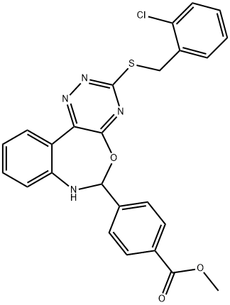 methyl 4-{3-[(2-chlorobenzyl)sulfanyl]-6,7-dihydro[1,2,4]triazino[5,6-d][3,1]benzoxazepin-6-yl}benzoate Struktur