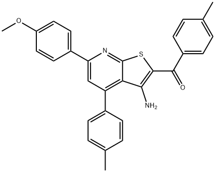 [3-amino-6-(4-methoxyphenyl)-4-(4-methylphenyl)thieno[2,3-b]pyridin-2-yl](4-methylphenyl)methanone Struktur