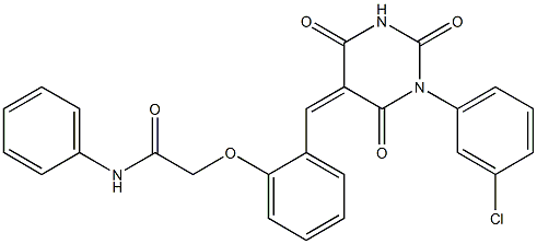 2-{2-[(1-(3-chlorophenyl)-2,4,6-trioxotetrahydro-5(2H)-pyrimidinylidene)methyl]phenoxy}-N-phenylacetamide Struktur