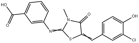 3-{[5-(3-chloro-4-hydroxybenzylidene)-3-methyl-4-oxo-1,3-thiazolidin-2-ylidene]amino}benzoic acid Struktur