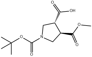 (3R,4R)-1-(tert-Butoxycarbonyl)-4-(methoxycarbonyl)pyrrolidine-3-carboxylic acid Struktur