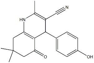 4-(4-hydroxyphenyl)-2,7,7-trimethyl-5-oxo-1,4,5,6,7,8-hexahydro-3-quinolinecarbonitrile Struktur