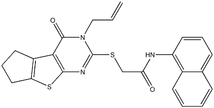 2-[(3-allyl-4-oxo-3,5,6,7-tetrahydro-4H-cyclopenta[4,5]thieno[2,3-d]pyrimidin-2-yl)sulfanyl]-N-(1-naphthyl)acetamide Struktur