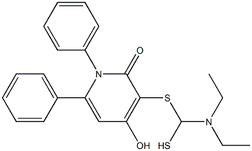 3-{[(diethylamino)(sulfanyl)methyl]sulfanyl}-4-hydroxy-1,6-diphenyl-2(1H)-pyridinone Struktur