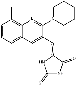 5-{[8-methyl-2-(1-piperidinyl)-3-quinolinyl]methylene}-2-thioxo-4-imidazolidinone Struktur