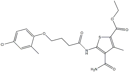 ethyl 4-(aminocarbonyl)-5-{[4-(4-chloro-2-methylphenoxy)butanoyl]amino}-3-methyl-2-thiophenecarboxylate Struktur