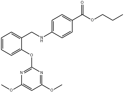 Benzoic acid, 4-[[[2-[(4,6-dimethoxy-2-pyrimidinyl)oxy]phenyl]methyl]amino]-, propyl ester Struktur