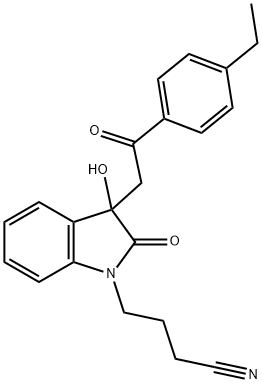 4-{3-[2-(4-ethylphenyl)-2-oxoethyl]-3-hydroxy-2-oxo-2,3-dihydro-1H-indol-1-yl}butanenitrile Struktur