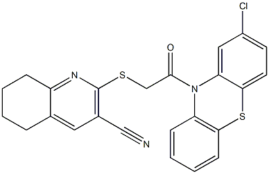 2-{[2-(2-chloro-10H-phenothiazin-10-yl)-2-oxoethyl]sulfanyl}-5,6,7,8-tetrahydro-3-quinolinecarbonitrile Struktur