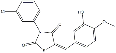 3-(3-chlorophenyl)-5-(3-hydroxy-4-methoxybenzylidene)-1,3-thiazolidine-2,4-dione Struktur