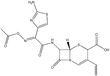 7-[2-(2-aminothiazol-4-yl)-2-(methylcarbonyloxyimino)acetamido]-3-vinyl-cephem-4-carboxylic acid Struktur