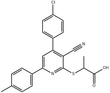 2-{[4-(4-chlorophenyl)-3-cyano-6-(4-methylphenyl)-2-pyridinyl]sulfanyl}propanoic acid Struktur