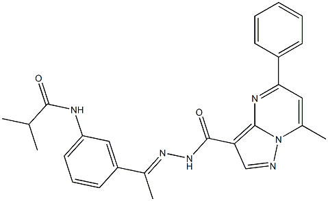 2-methyl-N-(3-{N-[(7-methyl-5-phenylpyrazolo[1,5-a]pyrimidin-3-yl)carbonyl]ethanehydrazonoyl}phenyl)propanamide Struktur