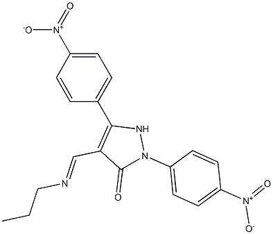 2,5-bis{4-nitrophenyl}-4-[(propylimino)methyl]-1,2-dihydro-3H-pyrazol-3-one Struktur