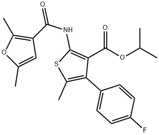 isopropyl 2-[(2,5-dimethyl-3-furoyl)amino]-4-(4-fluorophenyl)-5-methyl-3-thiophenecarboxylate Struktur