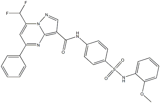 7-(difluoromethyl)-N-{4-[(2-methoxyanilino)sulfonyl]phenyl}-5-phenylpyrazolo[1,5-a]pyrimidine-3-carboxamide Struktur