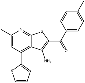 [3-amino-6-methyl-4-(2-thienyl)thieno[2,3-b]pyridin-2-yl](4-methylphenyl)methanone Struktur