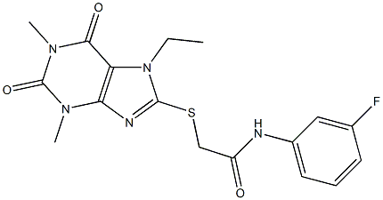 2-[(7-ethyl-1,3-dimethyl-2,6-dioxo-2,3,6,7-tetrahydro-1H-purin-8-yl)sulfanyl]-N-(3-fluorophenyl)acetamide Struktur