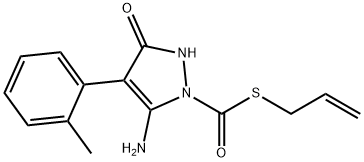 5-amino-4-(2-methylphenyl)-1-[(prop-2-en-1-ylsulfanyl)carbonyl]-2,3-dihydro-1H-pyrazol-3-one Struktur