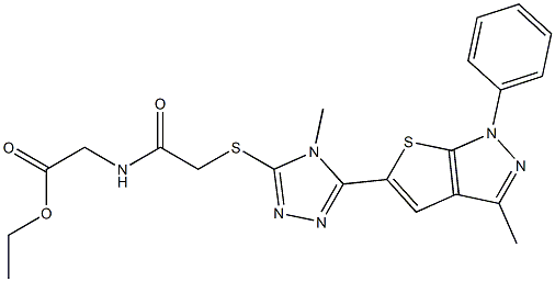 ethyl [({[4-methyl-5-(3-methyl-1-phenyl-1H-thieno[2,3-c]pyrazol-5-yl)-4H-1,2,4-triazol-3-yl]sulfanyl}acetyl)amino]acetate Struktur