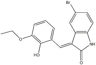 5-bromo-3-(3-ethoxy-2-hydroxybenzylidene)-1,3-dihydro-2H-indol-2-one Struktur