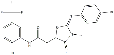 2-{2-[(4-bromophenyl)imino]-3-methyl-4-oxo-1,3-thiazolidin-5-yl}-N-[2-chloro-5-(trifluoromethyl)phenyl]acetamide Struktur